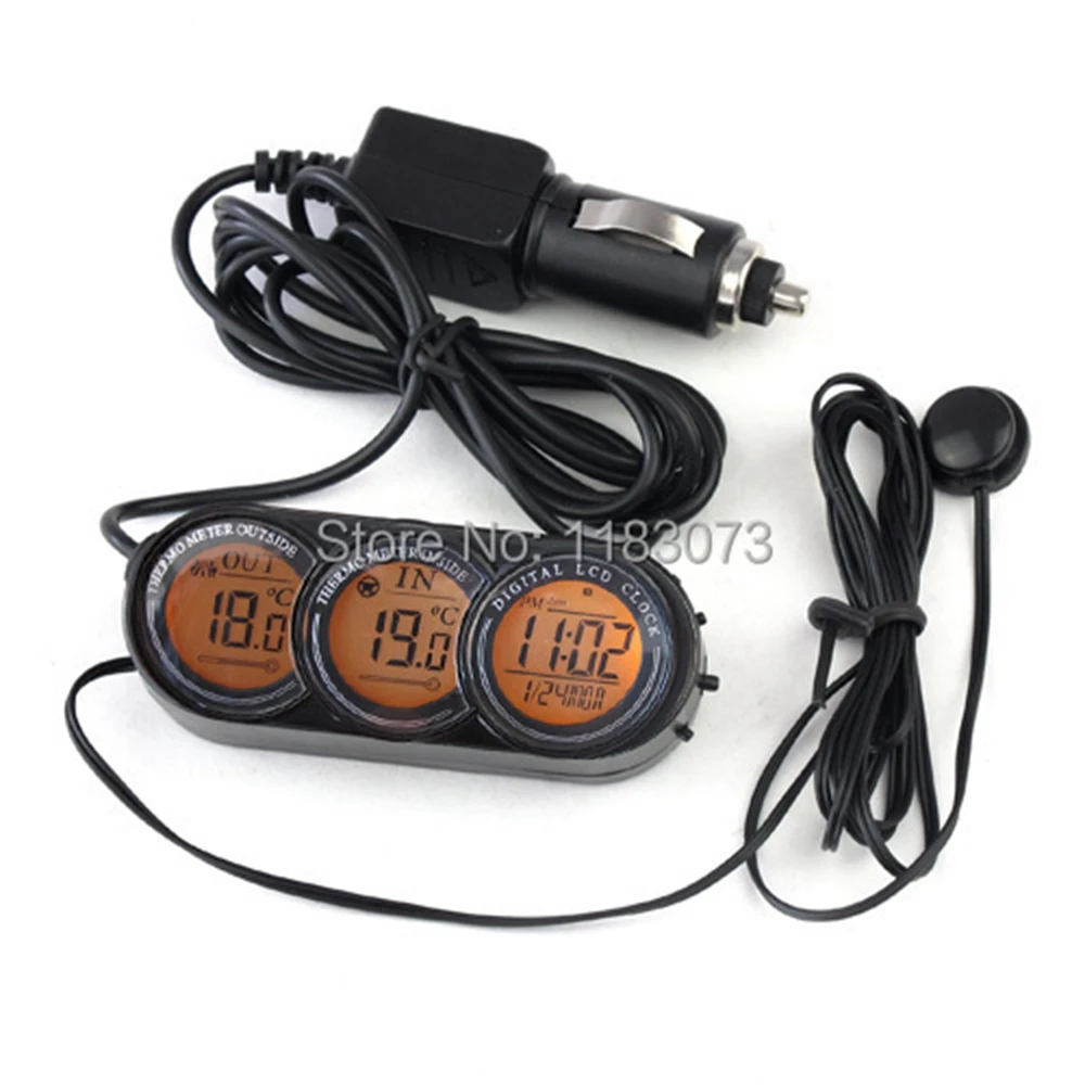 Brand LCD Screen Car Inside Outside Thermometer Vehicle Clock Calendar Voltage Monitor Temperature Meter Blue/Orange Backlit