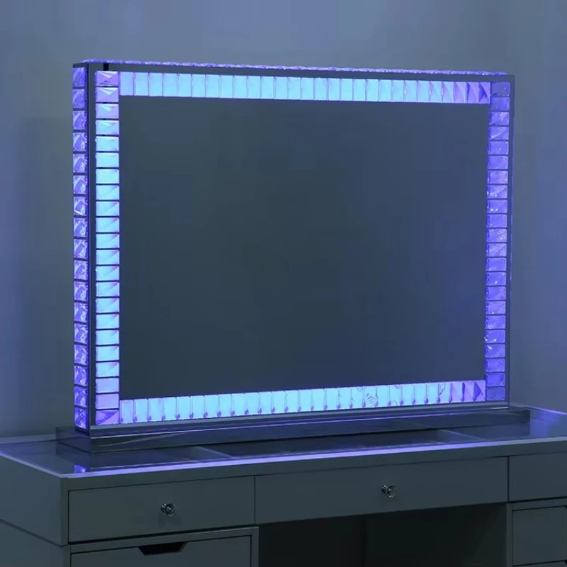 

Touch screen makeup light crystal mirror dresser mirror desktop square diamond makeup mirror discoloration