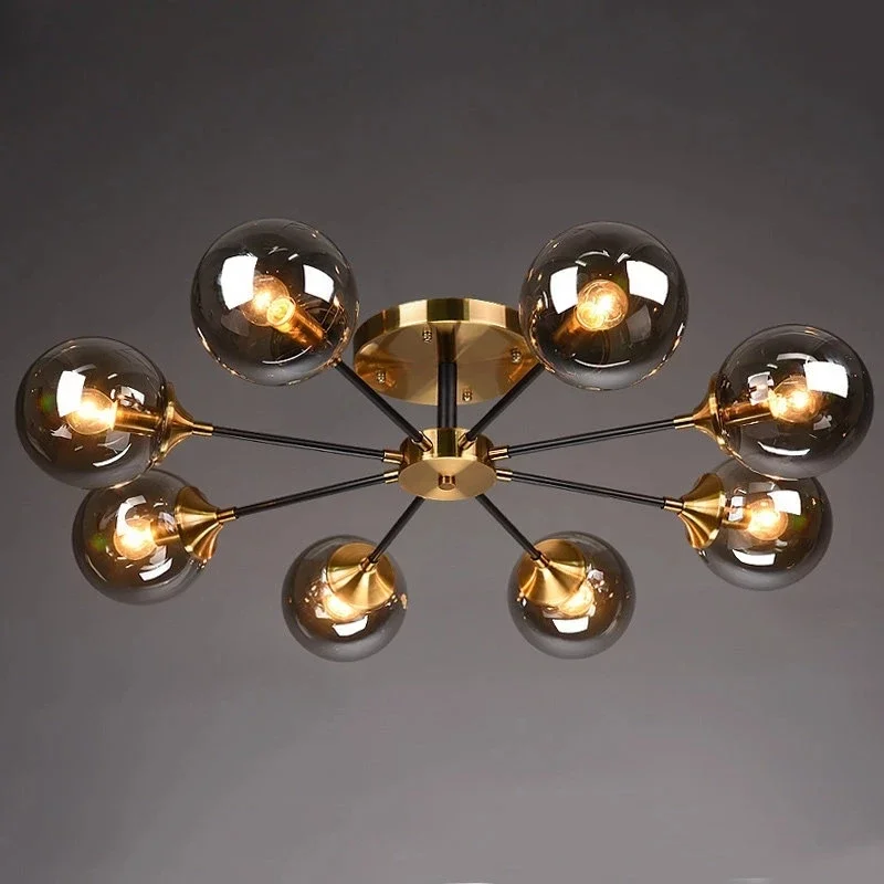 

Modern Led Glass Ball Chandelier Dining Room Bedroom Pendant Lamp Gold Home Deco Hanging Light Fixtures Smoke Grey/Clear Glass