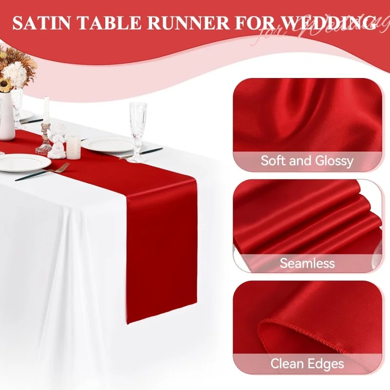 New 10-1PC Shiny Satin Banquet Wedding Table Runners Silk Ribbon Table Flags Party Hotel Event Decoration Christmas Home Dining