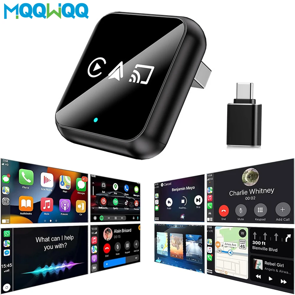 4-in-1 Wireless CarPlay Adapter Wired to Wireless Convert Support AirPlay Mirror Link Mini Car Play Dongle Bluetooth Plug & Play