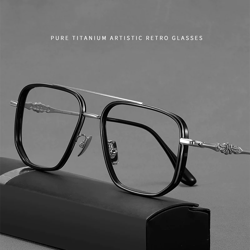 HD High-end Titanium Glasses Men 160mm Wide Big Size Optical Glasses Frame Square Prescription Myopia  Double Beam Eyeglasses