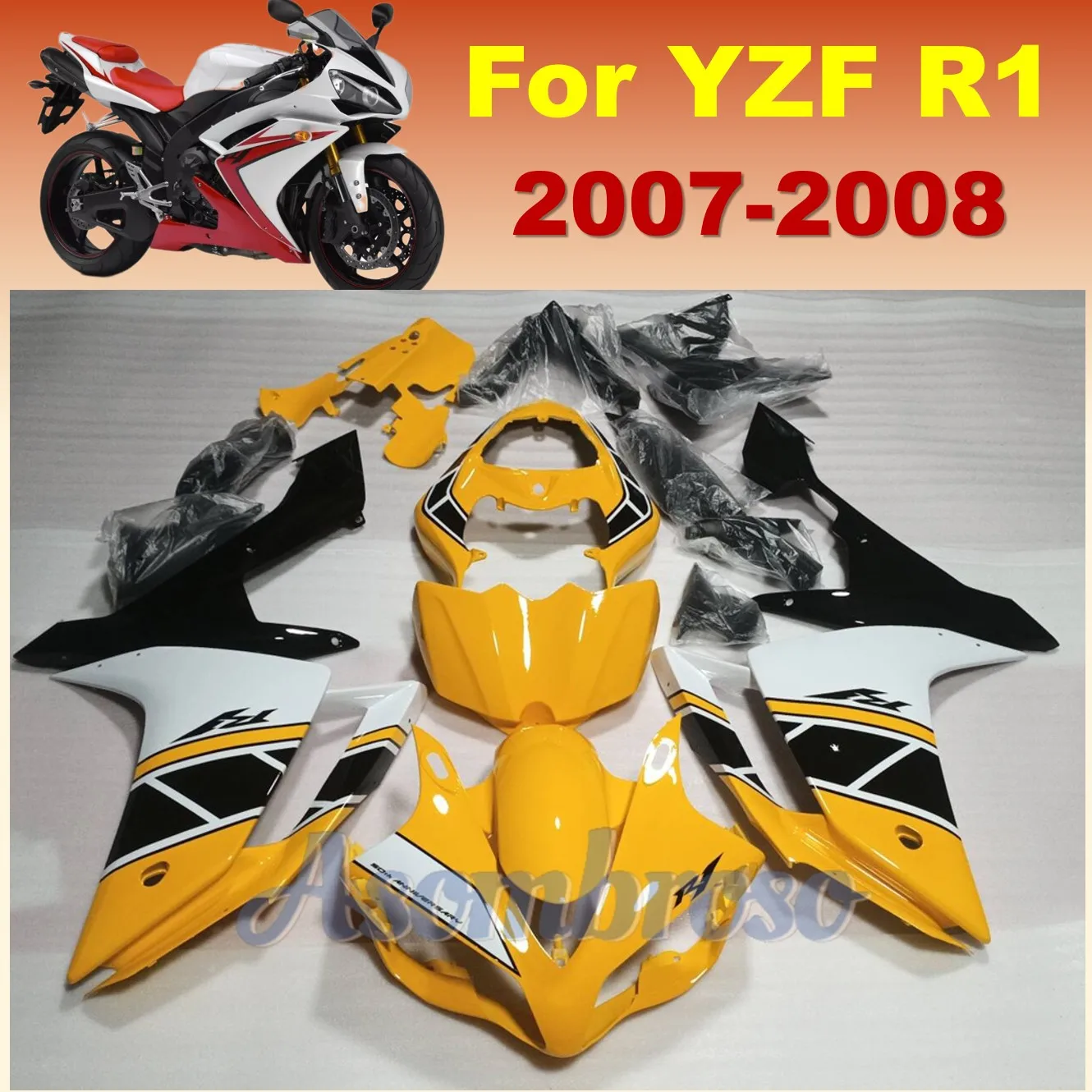Motorcycle Full Fairing Kit For YAMAHA YZFR1 2007 2008 yzf-r1 ABS Plastic Bodywork set | Orange black white