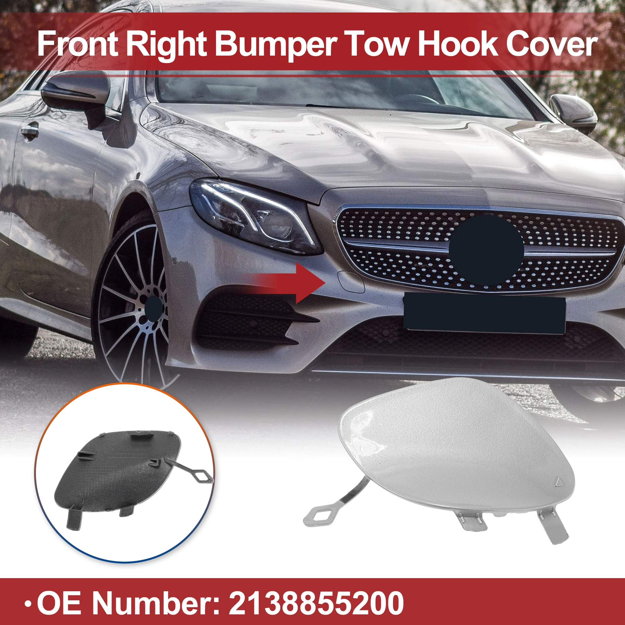 X Autohaux Car Tow Hook Cover Cap for Mercedes Benz E class No.2138855200 Silver Tone