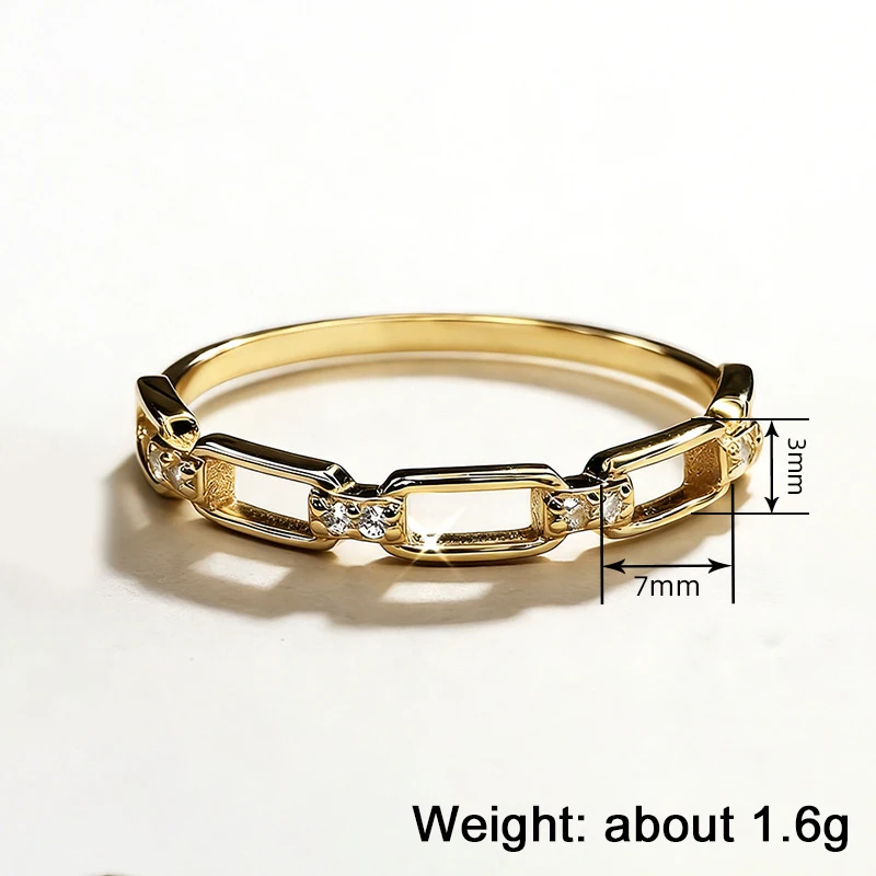 Huitan Fingerring mit Kettendesign für Damen, Statement-Ringe für den Alltag und Partys mit glänzendem Zirkonia in Goldfarbe, trendiger Schmuck – Detail 1