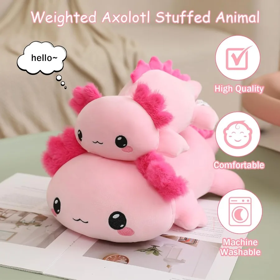 Axolotl ponderado pelúcia animal de pelúcia macio rosa 13.8 Polegada 1.6 lbs bonito travesseiro brinquedo para adultos alívio do estresse presente