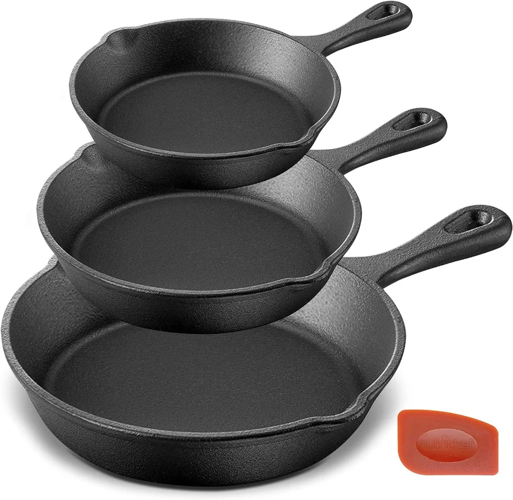 

Pre-Seasoned Cast Iron Skillet 3 Piece Kitchen Frying Pan Nonstick Cookware Set