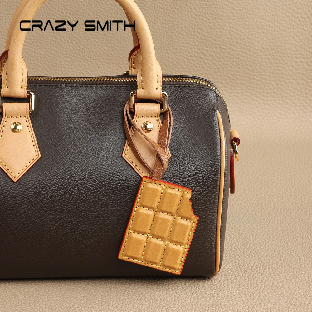 

CRAZYSMITH Handmade Genuine Bag Charm Leather Chocolate Pendant for LV Handbag Hanging Ornament Keychain Decoration Accessories