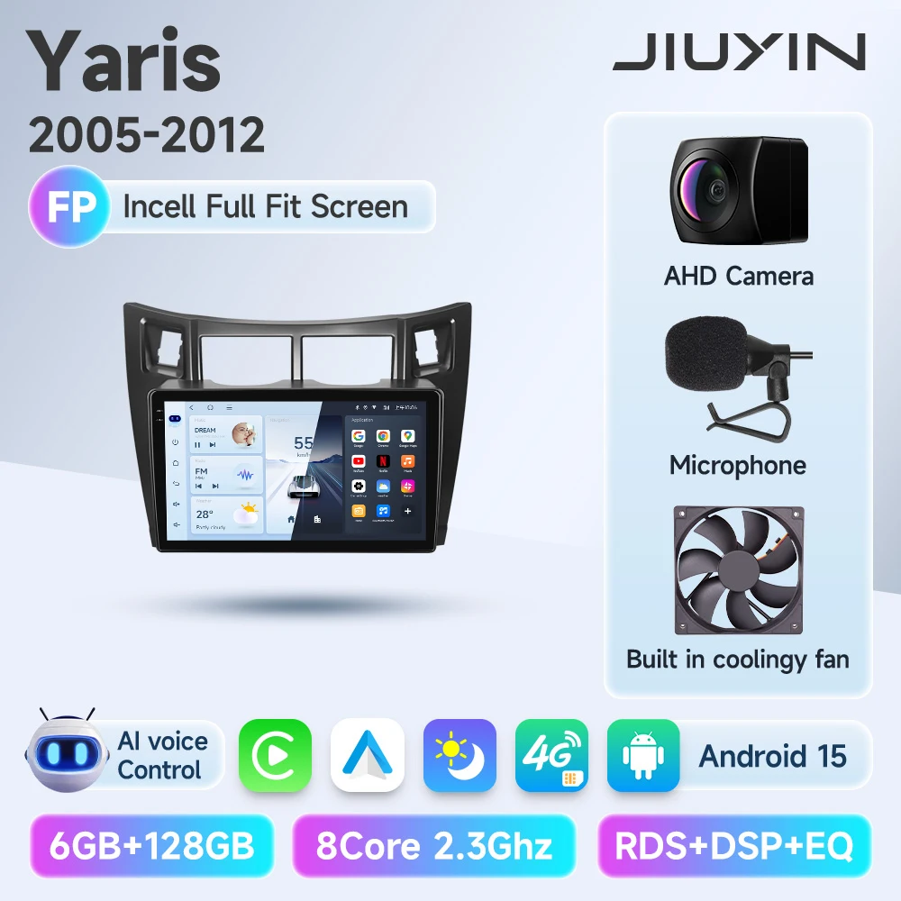 JIUYIN Android 15 Autoradio Multimedia Speler Voor Toyota Yaris 2005-2012 4G GPS WIFI 2 din navigatie Stereo Head Unit Carplay
