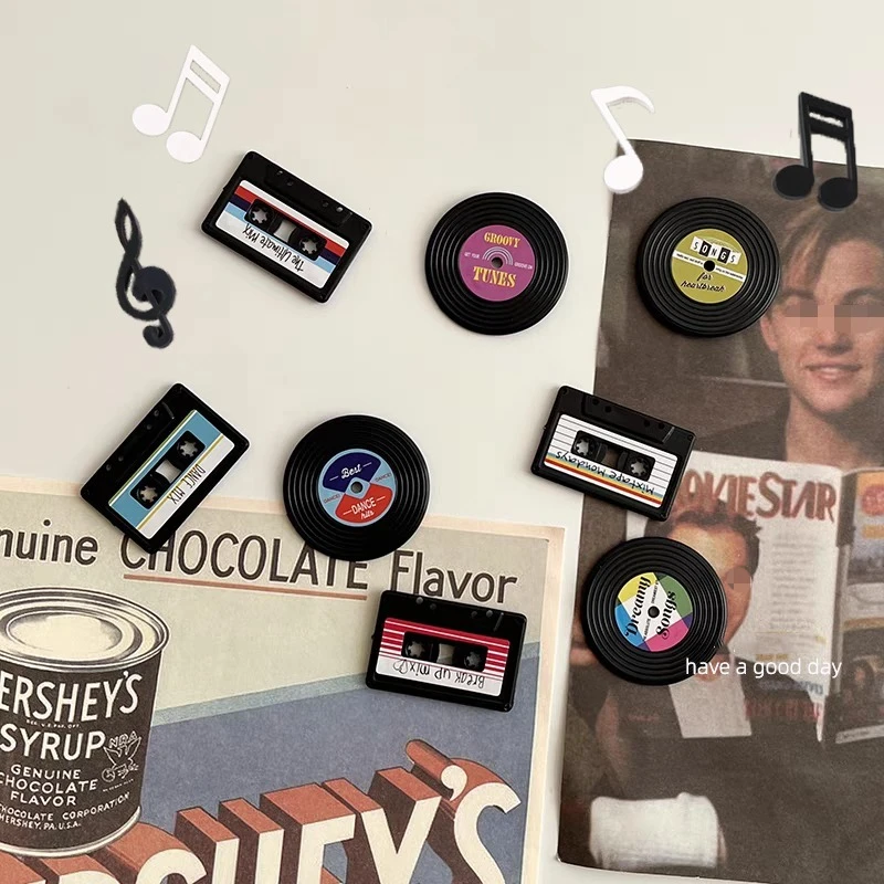 4-6pcs Personalized and Fun Cassette Record Disc Tape Music Note Refrigerator Magnets Creative Fridge Photo Message Magnet