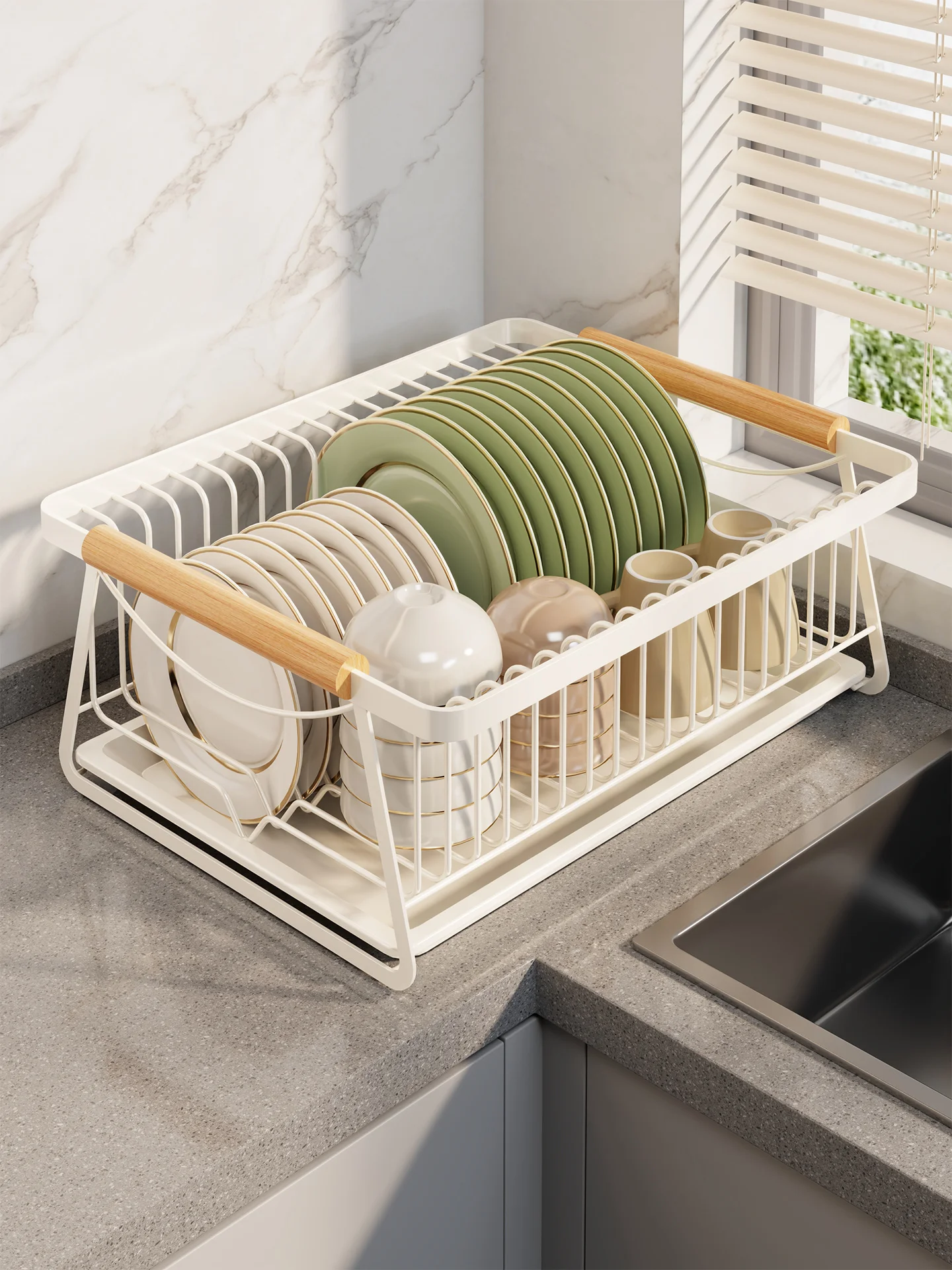 

Металлическая корзина-органайзер для кухонной утвари и столовых приборов, подставка для сушки посуды на столешницу