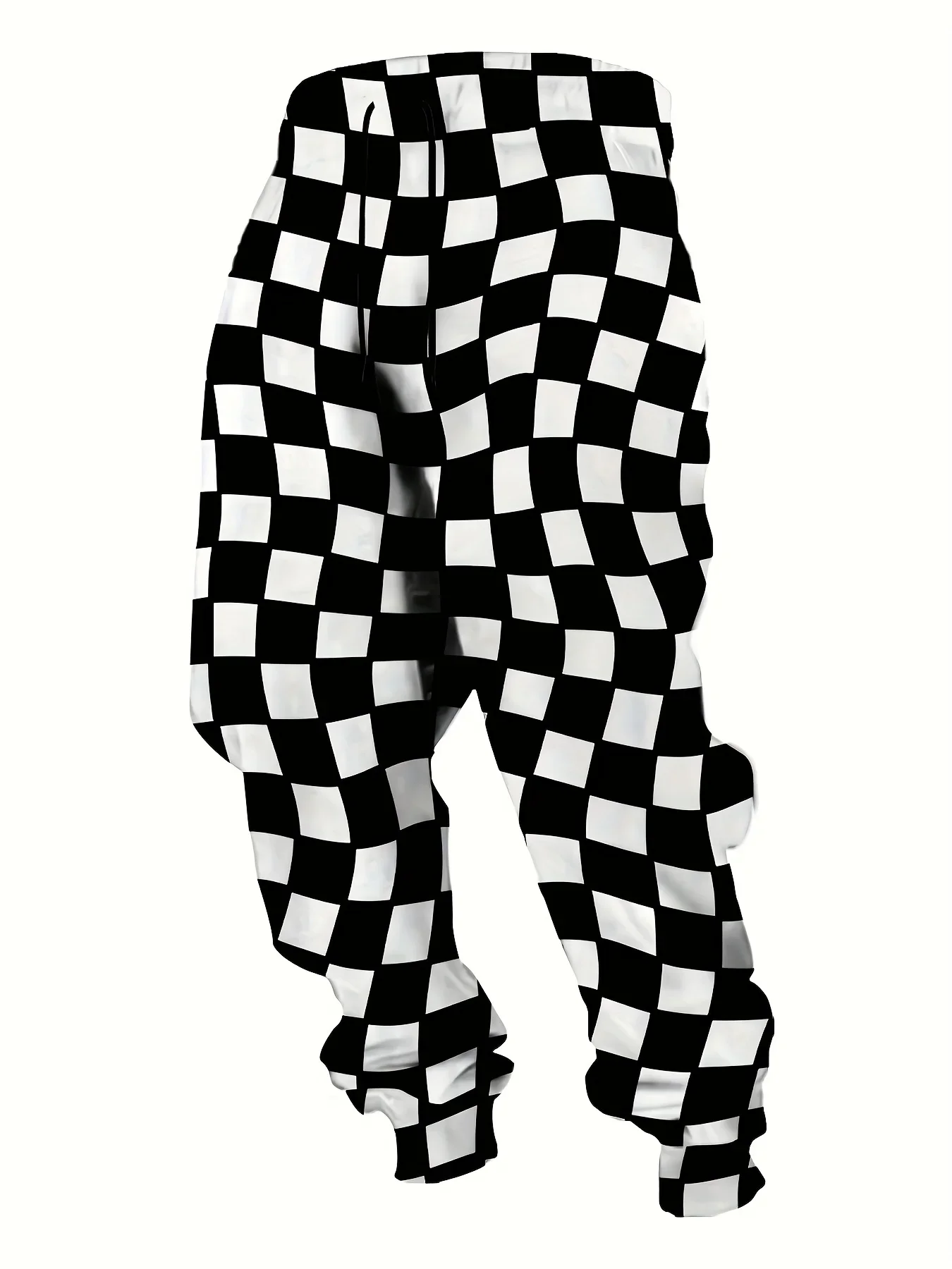 Men Jogger Pants Black  Warped Checkerboard Print Drawstring Elastic Waist Streetwear Casual Hip‑Hop Sweatpants With Pockets
