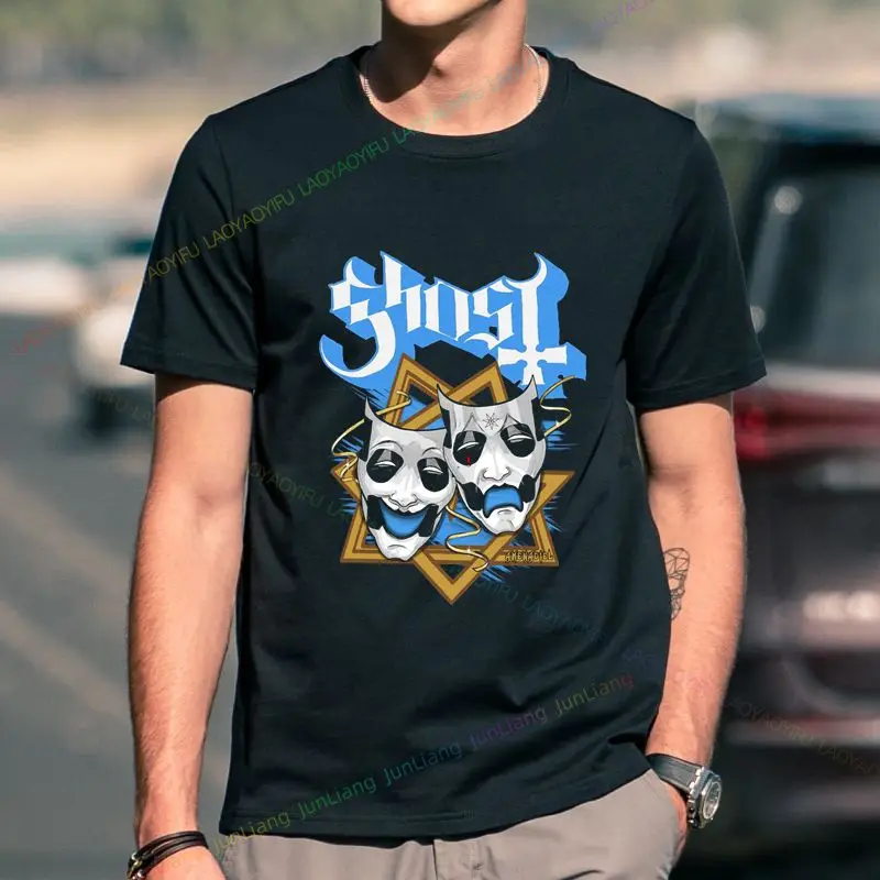 تي شيرت جديد برسومات Ghost Rock Band تي شيرت كاجوال أنيق ملابس روك ستريت بأكمام قصيرة بالإضافة إلى حجم تي شيرت هاراجوكو فضفاض