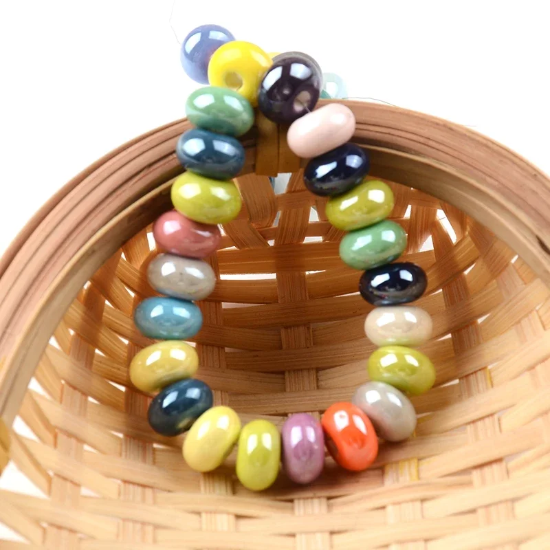 30pcs 5x8mm Flat Round Abacus Ceramic Beads Loose Spacer DIY Beads for Jewelry Making Bracelet Necklace Accessories