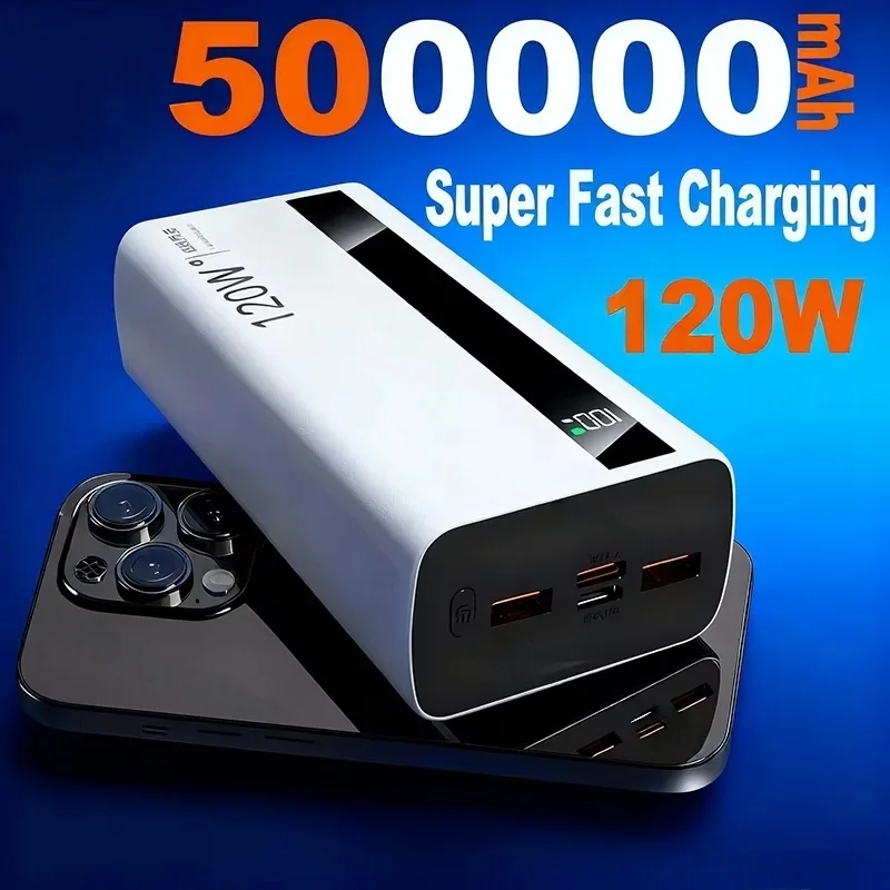 500000mAh High Capacity Power Bank 120W Super Fast Charging Power Bank Portable Battery Charger For iPhone Samsung Huawei