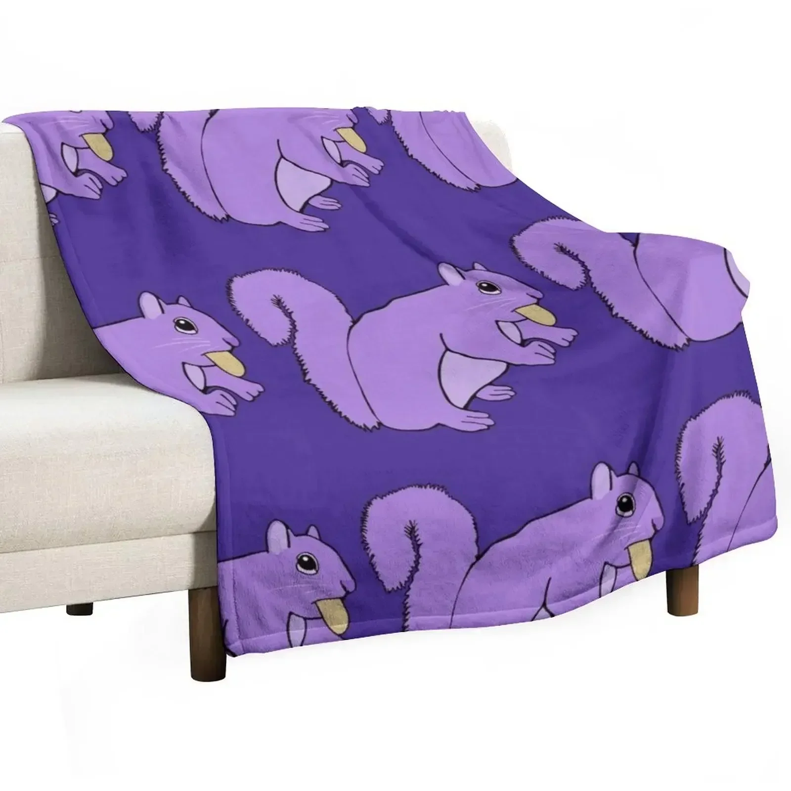 Purple Squirrel With Nut Throw Blanket Warm Shaggy Travel Stuffeds Blankets