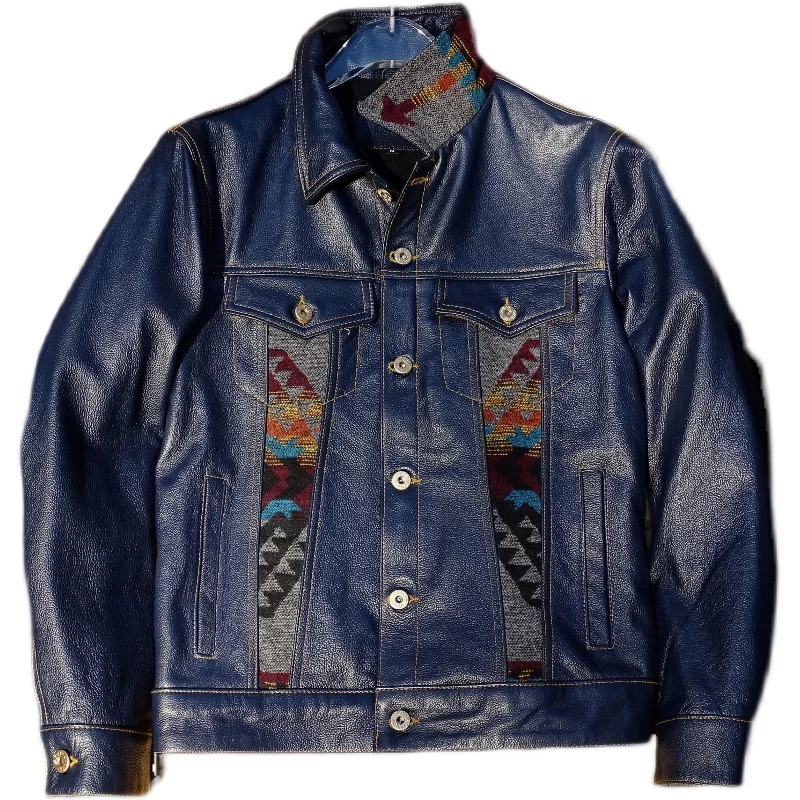 Синий джинт из натуральной кожи, теплая внутренняя часть, шерстяная джинсовая ткань Navaeho в стиле ретро, американский Sle ort Fit, молодежная весенняя повседневная мода