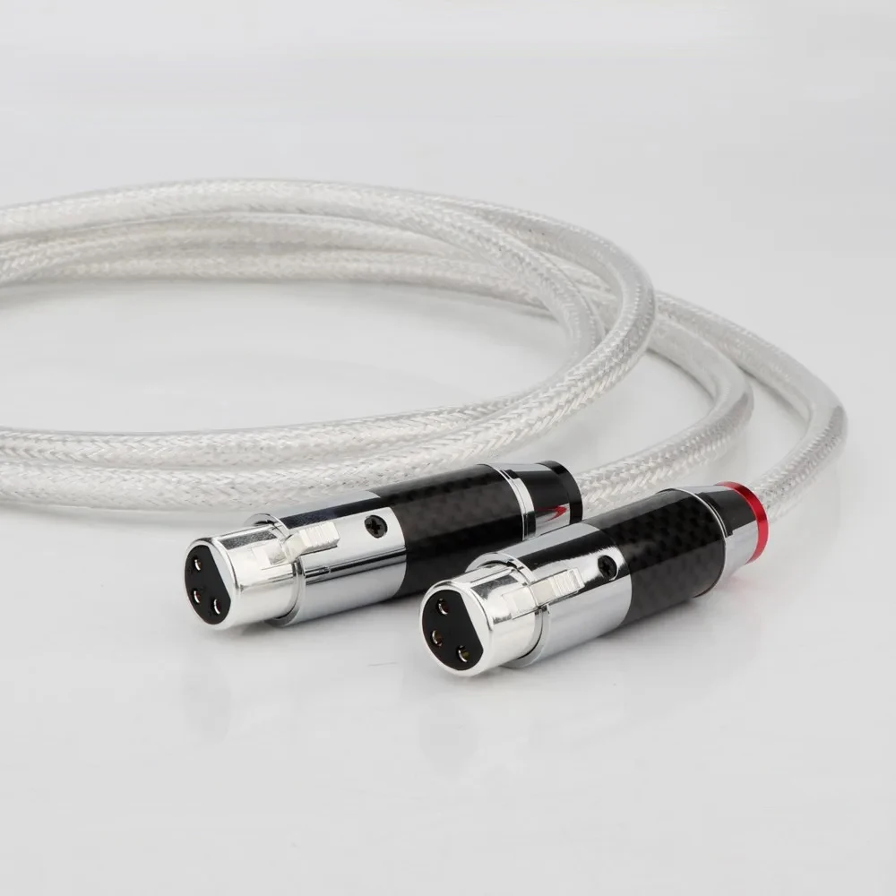 HIFI 99.998% Pure Silver Carbon Fiber XLR to RCA Cable 18AWG Interconnect Solid PSS Pure Silver Core Silver-Plated Plug