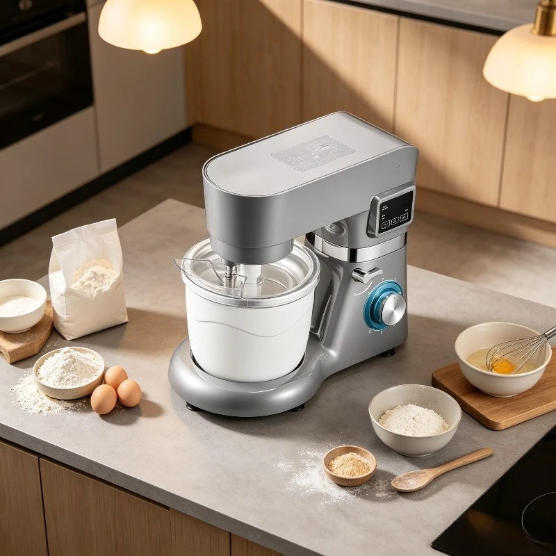 Eismaschine 1,7L Standmixer mit Rührschüssel, Teigkneteinsatz und Spritzschutz für DIY Frozen Yogurt, Sorbet, Gelato, Grau