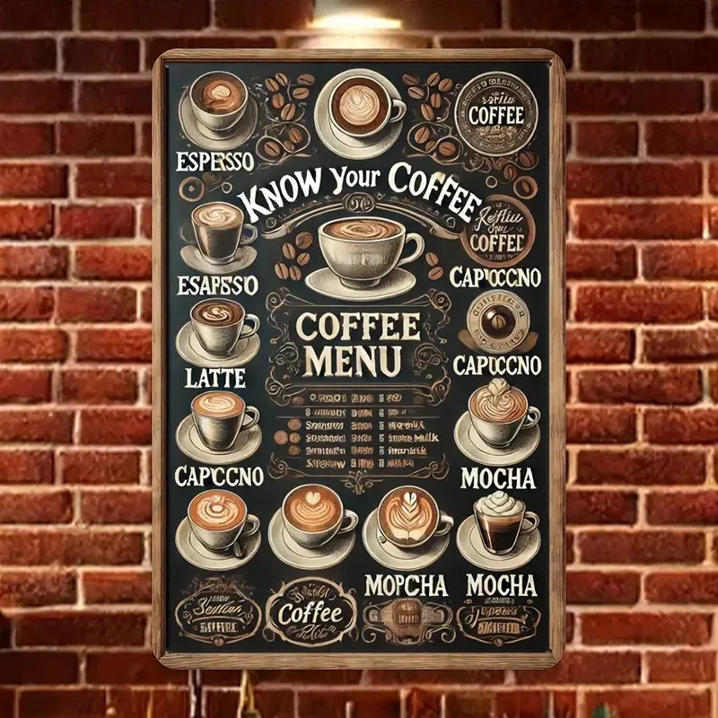 Vintage Know Your Coffee Metal Sign - Stylish Espresso & Latte Menu Guide - Wall Art for Café, Home, Office - Perfect Gift for