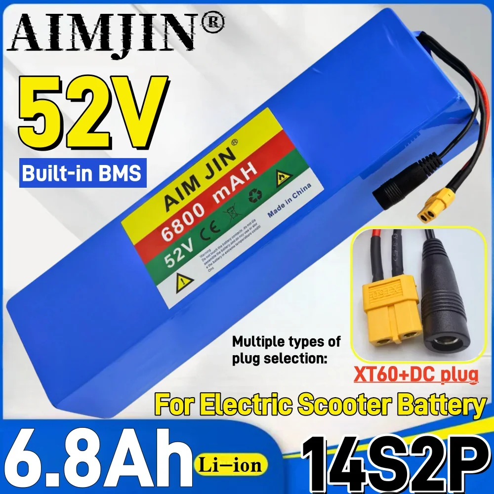 

New 14S2P 52V 6800mAH Lithium ion Battery Pack 1500W High Power for Bicycle Scooter Motorcycle Built in BMS+58.8V2A charger