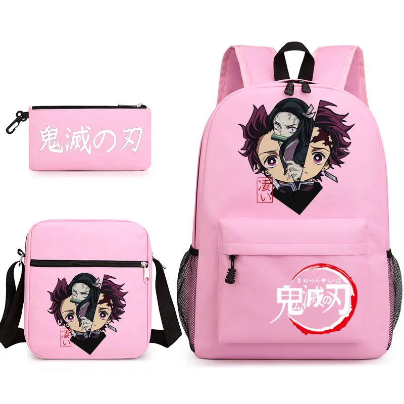 

3 pieces anime backpack student school shoulder bag pencil bag set girl travel backpack Demon Slayer