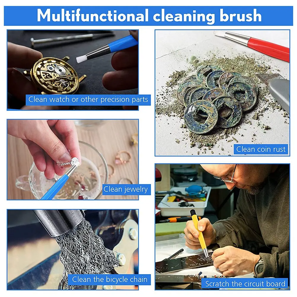 

4Pcs/Set Rust Removal Brush Pen Glass Fiber / Brass /Steel /Nylon Brush Pen Shape Watch Parts Polishing Cleaning Tool SSQ