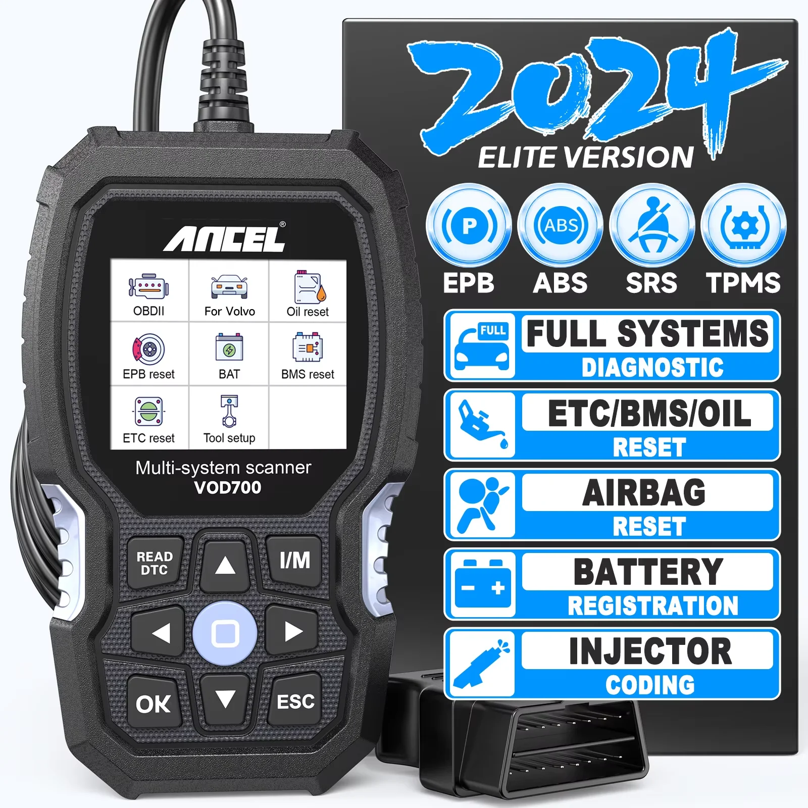 Ancel VOD700 All System OBD2 Scanner Airbag Reset EGR Reset ABS Bleeding Diagnostic Tool For Volvo Lifetime Free Update