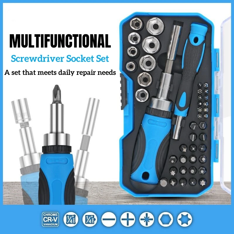

44 PCS Multifunction Screwdriver Ratchet Bit Kit One Word Cross Hexagon Screwdriver Small Screwdriver Socket Head Set