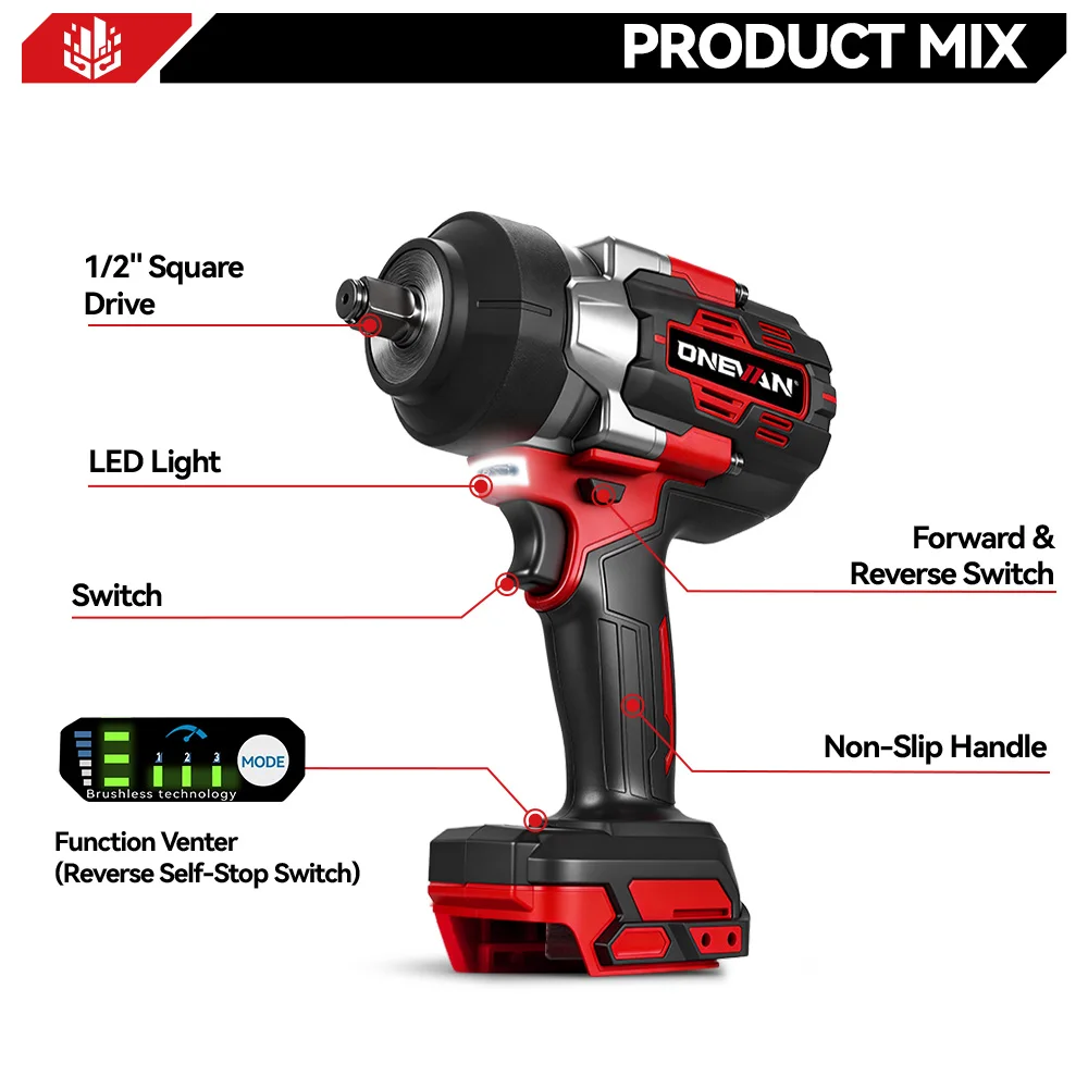 ONEVAN 2800N.M Torque Brushless Electric Impact Wrench 2800W Cordless Screwdriver Automotive Repair Tool For Makita Battery Pin