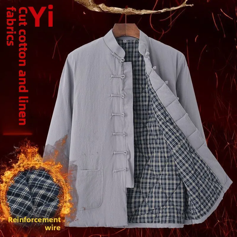 

Thiened Velvet Winter Jaet Men's Retro Cotton Linen Sle ly Traditional Chinese Costume Warm Faionable New Model