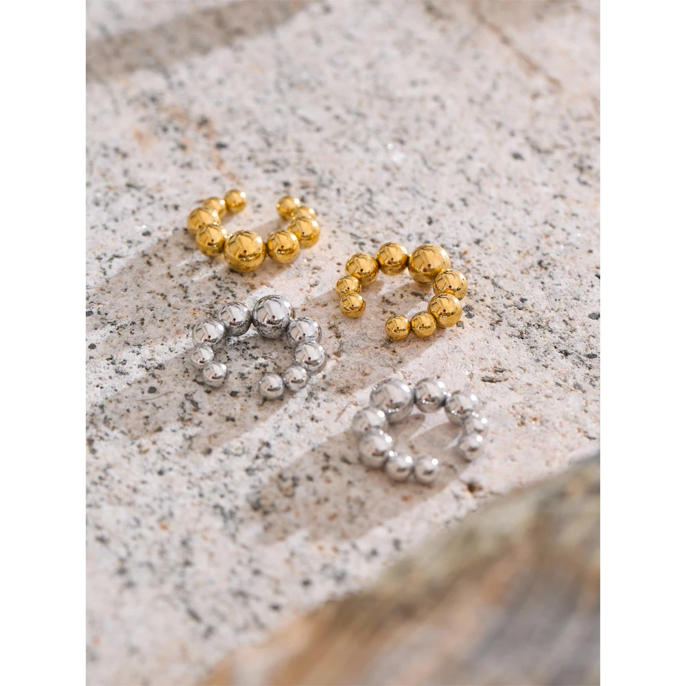 Yhpup 316L Stainless Steel Round Beads Ear Bone Earrings 16K PVD Plated Fashion Personalized Ear Clip Accessories 2025