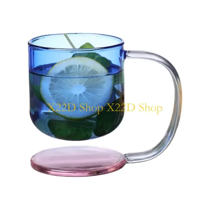 X22D Clear Glass Cup With Heat Resistant Ergonomic Handle Floating Base Design Mug