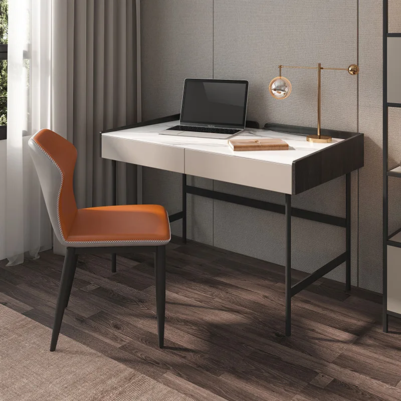 Marble Top Study Desk  Italian Style Modern Multi-layer Light Luxury Bright Rock Board Computer Table Office Home Furniture