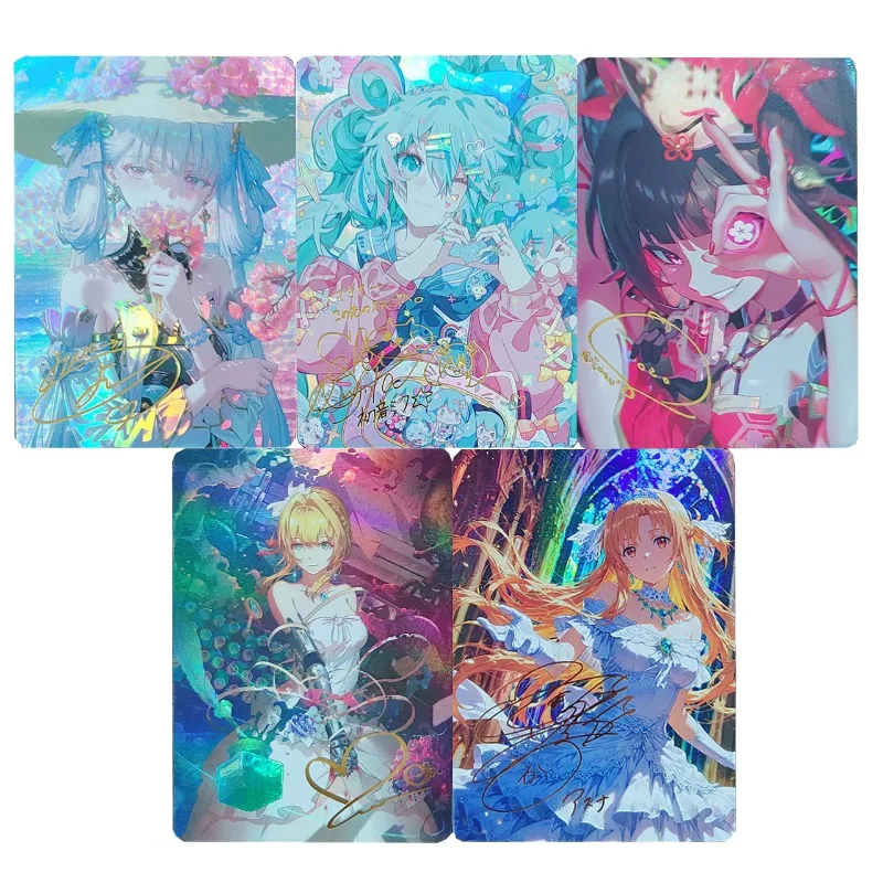 5models ACG Goddess Hatsune Miku Asuna Violet Evergarden Diy Hot Stamping Color Flash Card Anime Game Sparkle Collection Card