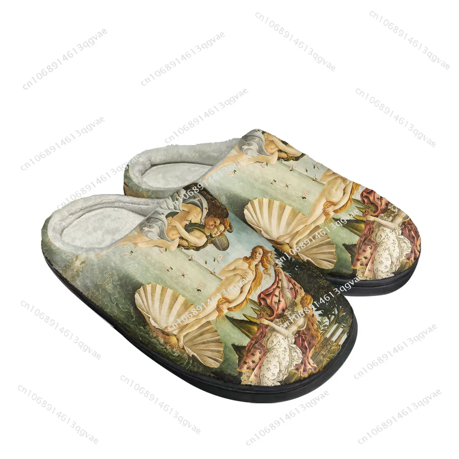 The Birth of Venus Home Cotton Custom Slippers Mens Womens DIY Plush Bedroom Casual Keep Warm Shoes Customized Thermal Slipper