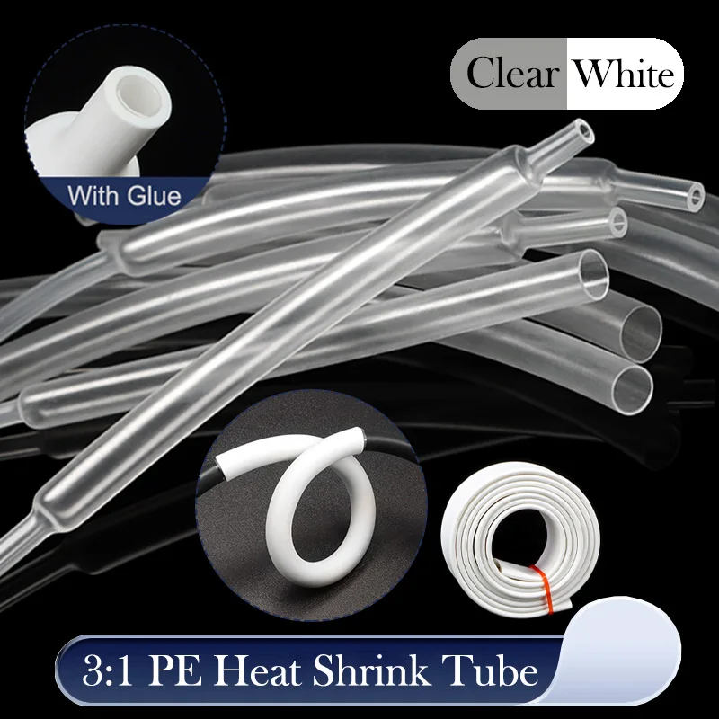 

3:1 Transparent/White Dia1.6/2.4~50mm With Glue Heat Shrink Tube Double Wall Heat Shrinkable Tubing Polyolefin Insulated Sleeve