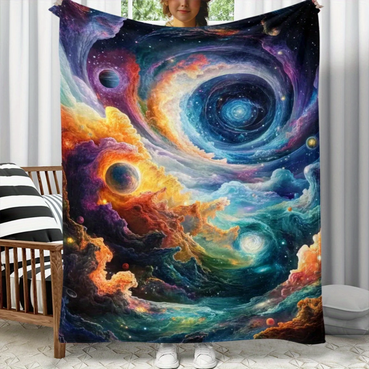

1 Cosmic starry River pattern flannel blanket - soft and warm, suitable for camping, sofas, beds and chairs, a festival gift
