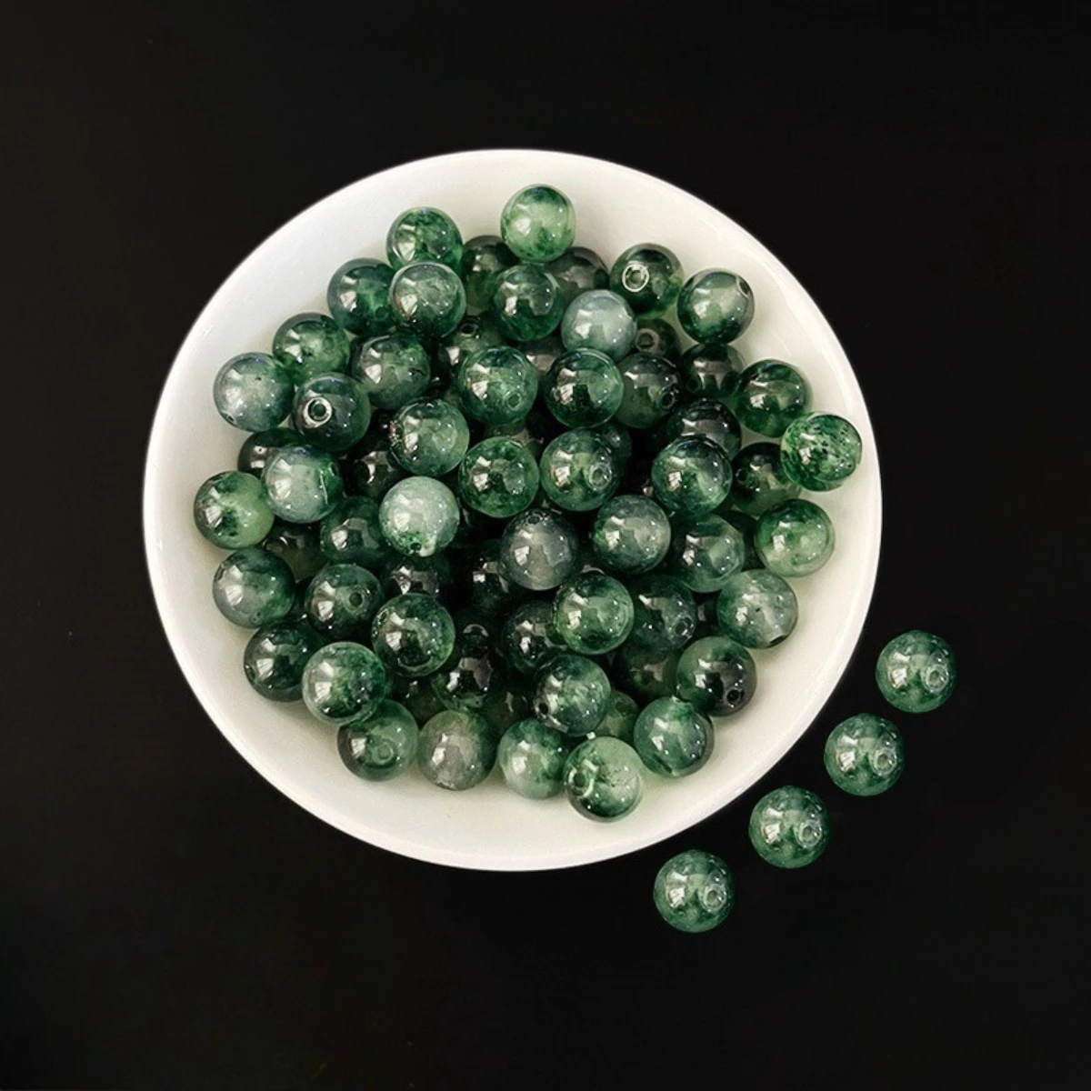 40pcs 6mm-10mm Enhanced Green Chalcedony Beads Smooth Polished Round Loose Gemstone