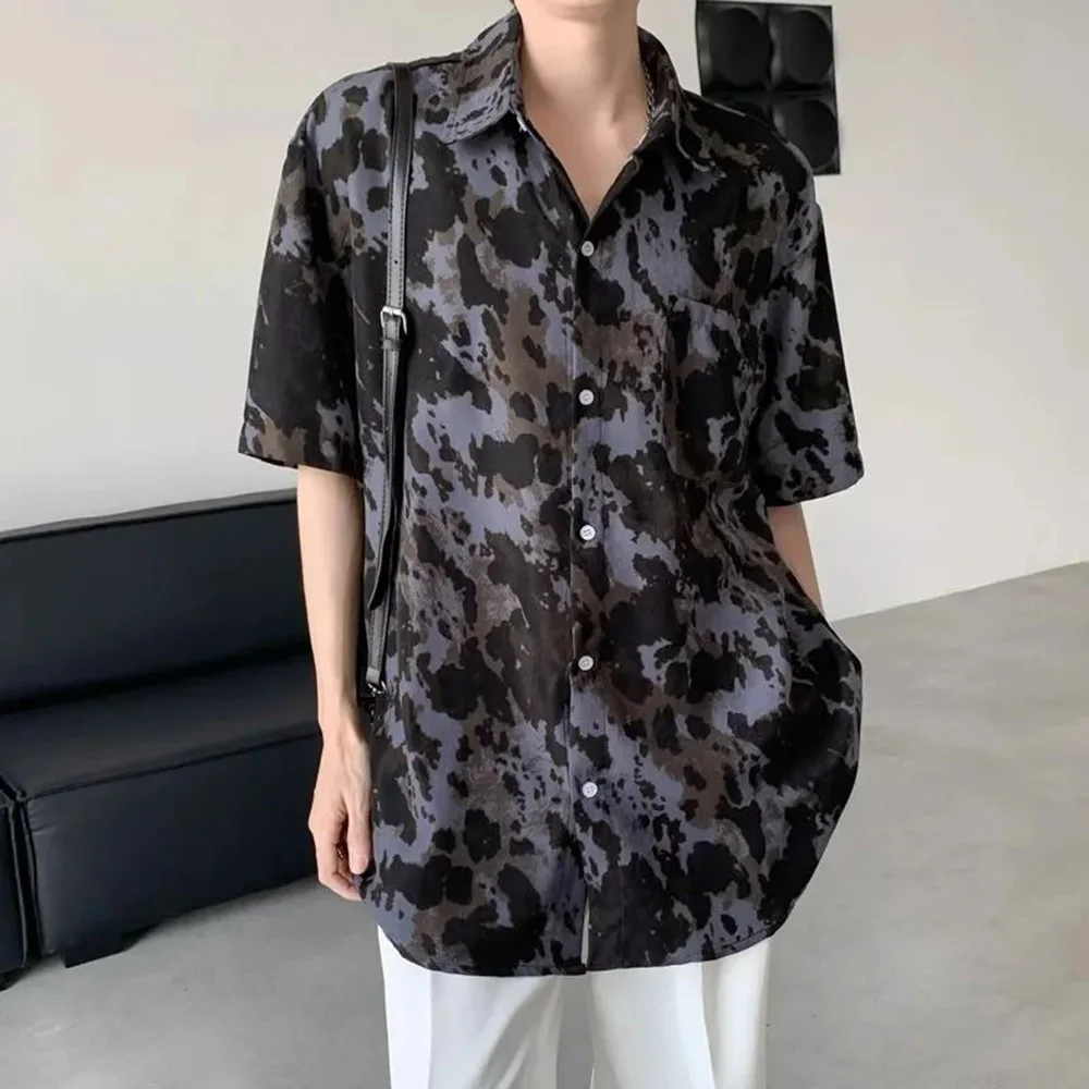 Mens Shirts Contrasting Print Shirts American Style Streetwear Beach Breathable Thin Casual Tops Men'S Clothing 2024 Summer