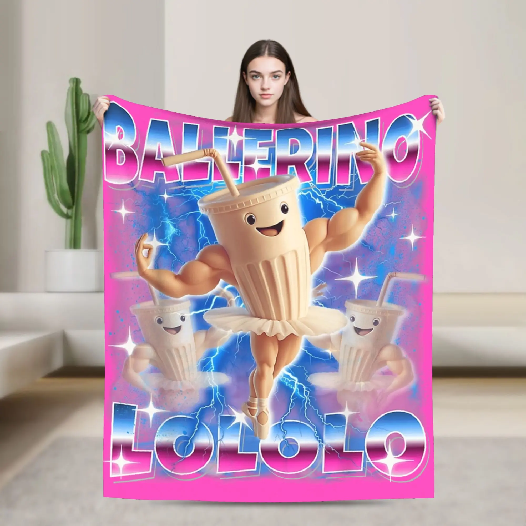 Ballerino Lololo Italian Brainrot Knitted Blanket Flannel  Warm Throw Blankets for Bed Bedroom Quilt