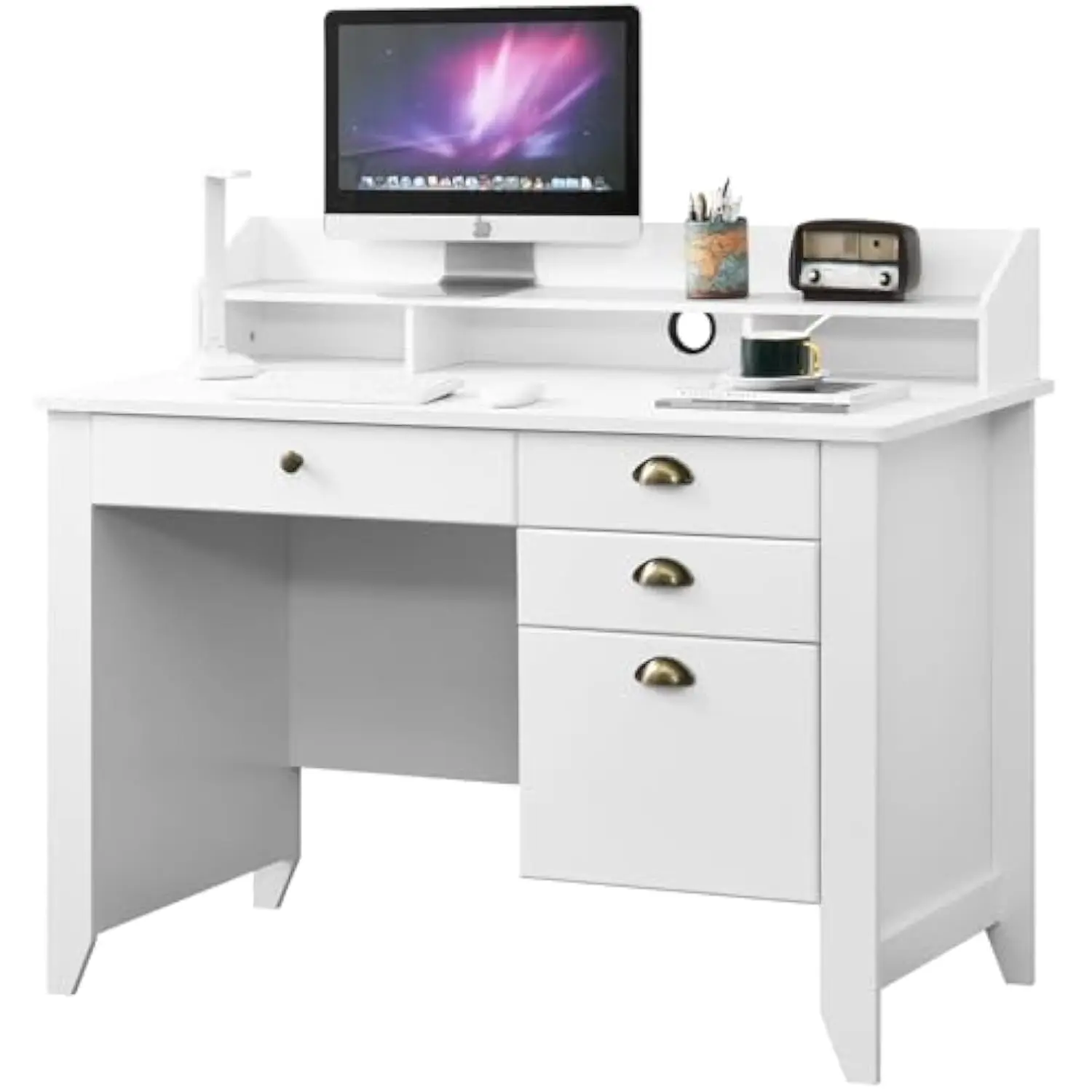 

Catrimown Computer Desk with Drawers and Hutch, 47 Inch Home Office Desk with File Drawers, Student Girls Desks, Teens Writing