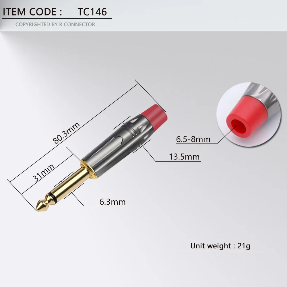 2pcs TS TRS Plug 6.35mm Jack Plug Audio Connector 6.35mm Mono/Stereo Straight Male Amplifier Microphone