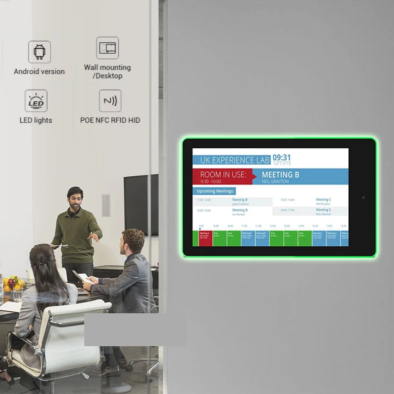 

Software Android 8.1/10 1280x800 WIFI 10 Inc NFC RFID POE Tablet Wall Mount Touch Screen Conference Room Booking System Display
