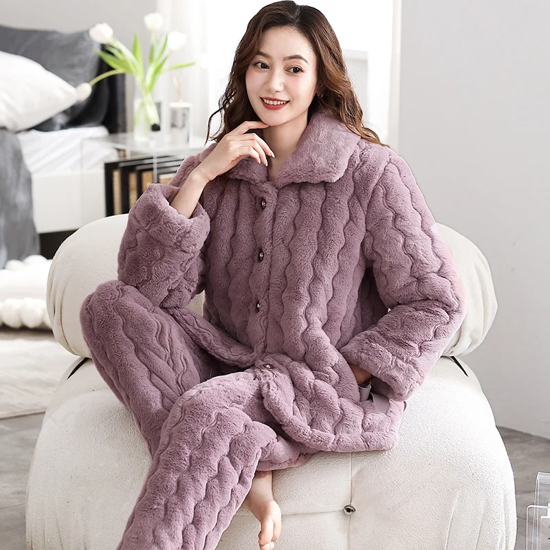 

Пижамы женские трехслойные зимние толстые стеганые теплые фланелевые милые пижамы для девочек зимняя повседневная куртка из кораллового флиса для домашнего обслуживания