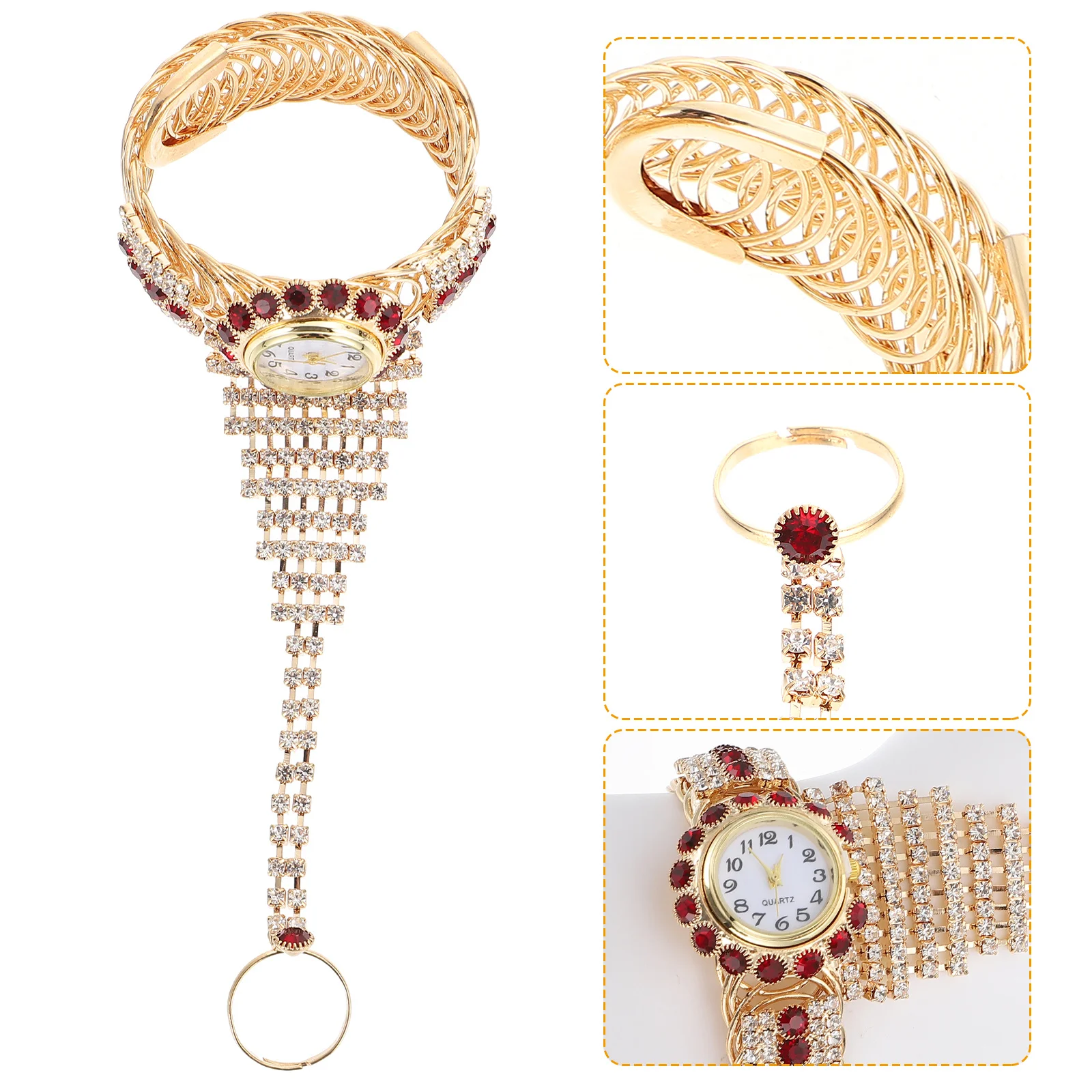 Rhinestone Ring Bracelet Watch Elegant Rhinestone Accessory Accurate Time Display Retro Lady Bracelet Ring Watch