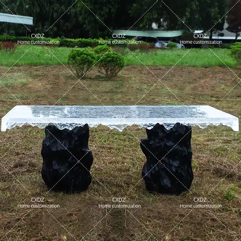 Transparent Water Corrugated Coffee Table Minimalist Crystal Tea Table Living Room Light Luxury Epoxy Resin Table Hotel