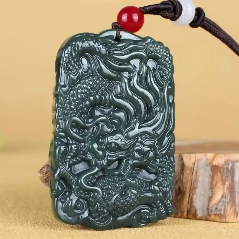 Hetian Travels World Jade Double-Sided Carved Black and Green Pendant