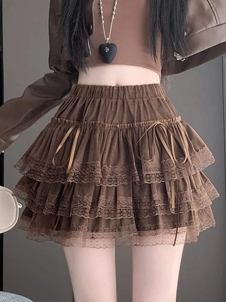 

Карамельная бархатная кружевная юбка, женская эластичная тонкая тюлевая юбка трапециевидной формы с высокой талией, балетная пышная юбка-тортик Ci Walk