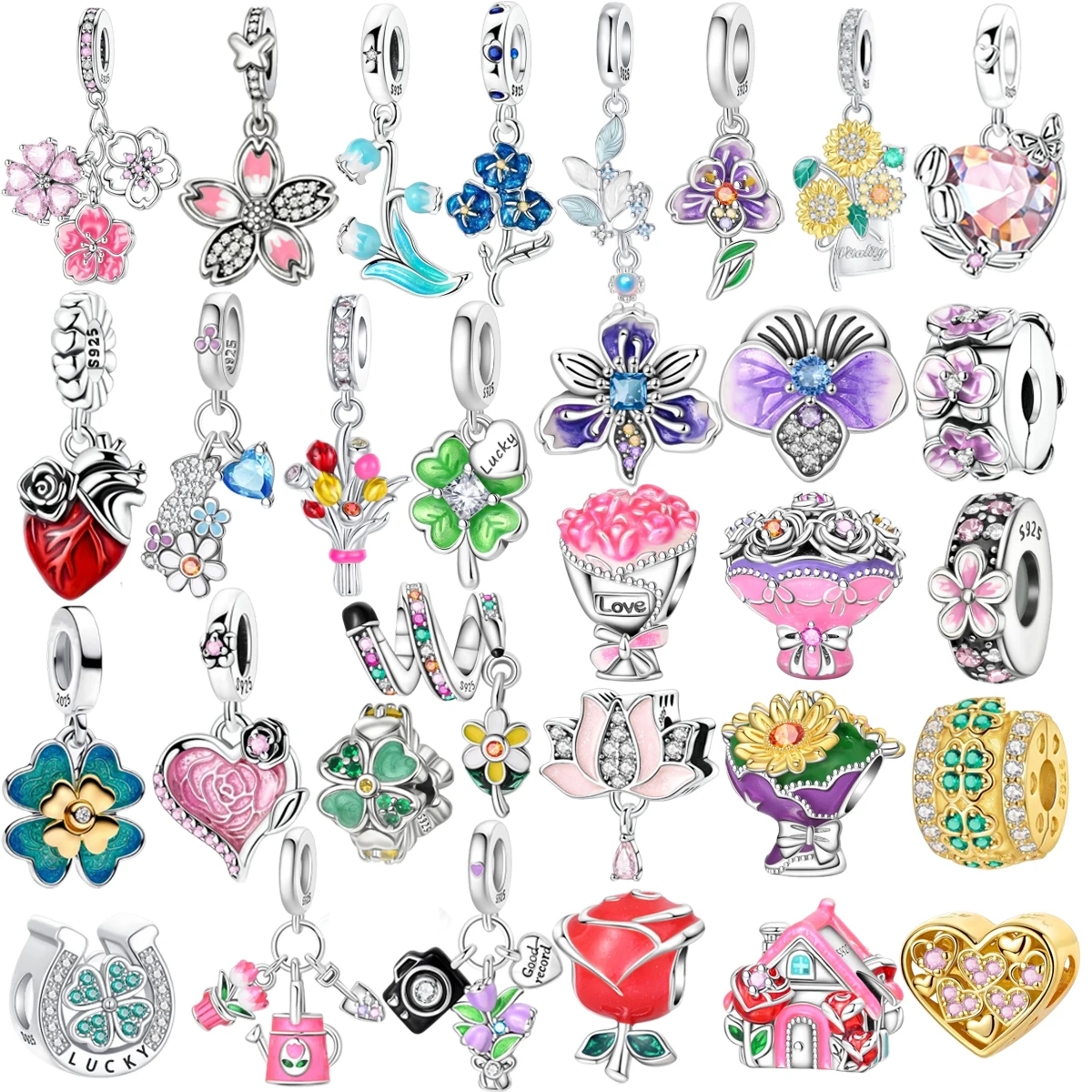 الأصلي 925 فضة زهر الكرز القزحية الورد أربع أوراق البرسيم قلادة الخرز صالح القلائد ذاتية الصنع أساور مجوهرات هدايا